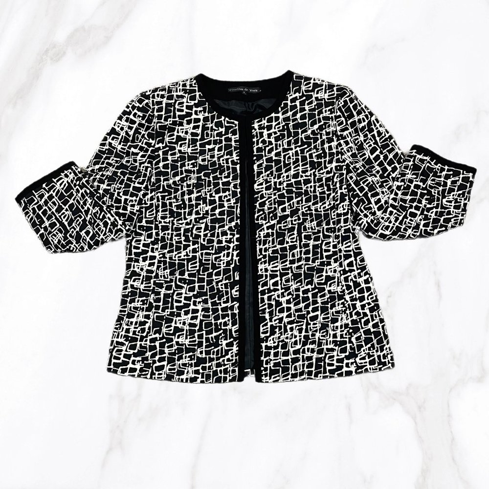 Preston & York Women's Black & White Open Front Career Blazer, Size‎ 10